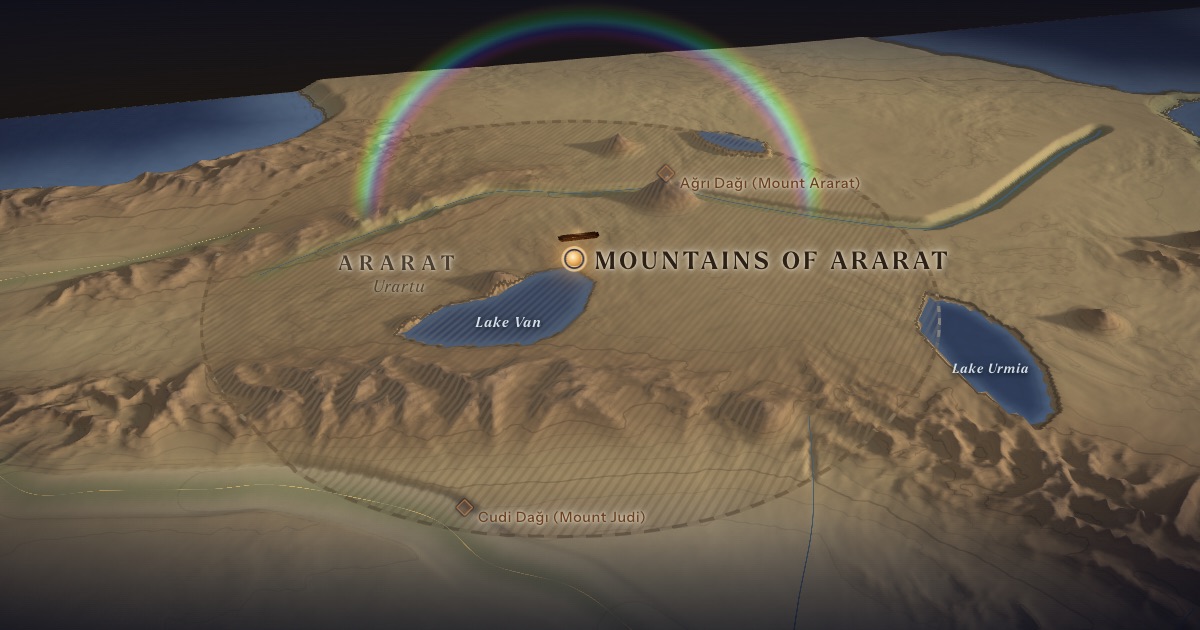 The Mountains of Ararat on the 3D map of the Torah Atlas