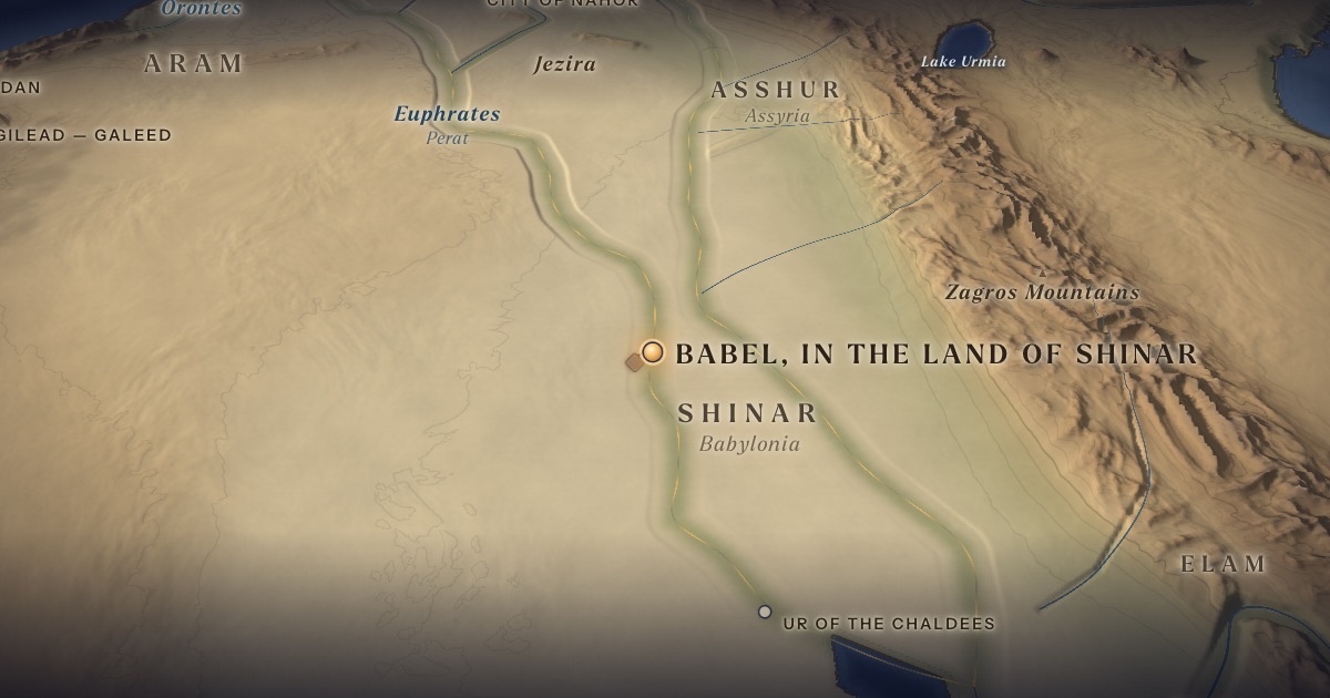 The Tower of Babel on the 3D map of the Torah Atlas