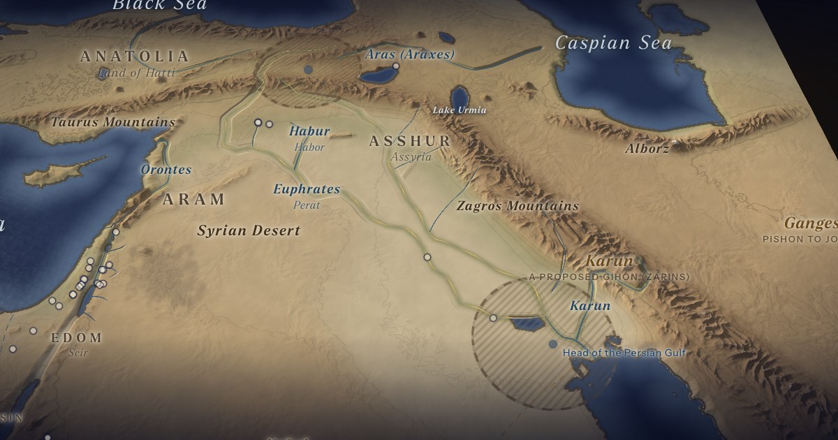 The Garden in Eden on the 3D map of the Torah Atlas