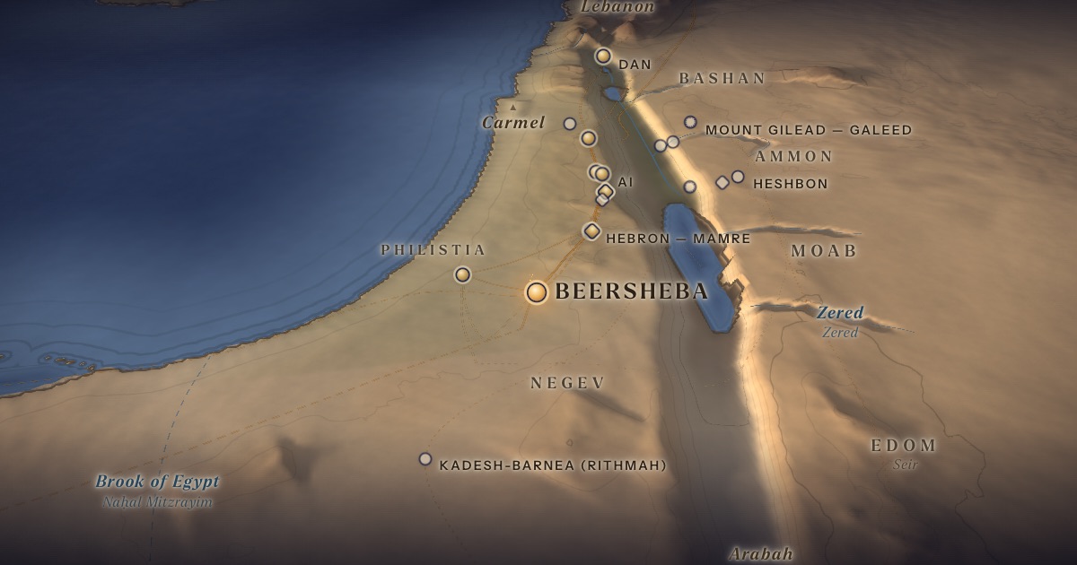 Jacob Leaves Beersheba on the 3D map of the Torah Atlas