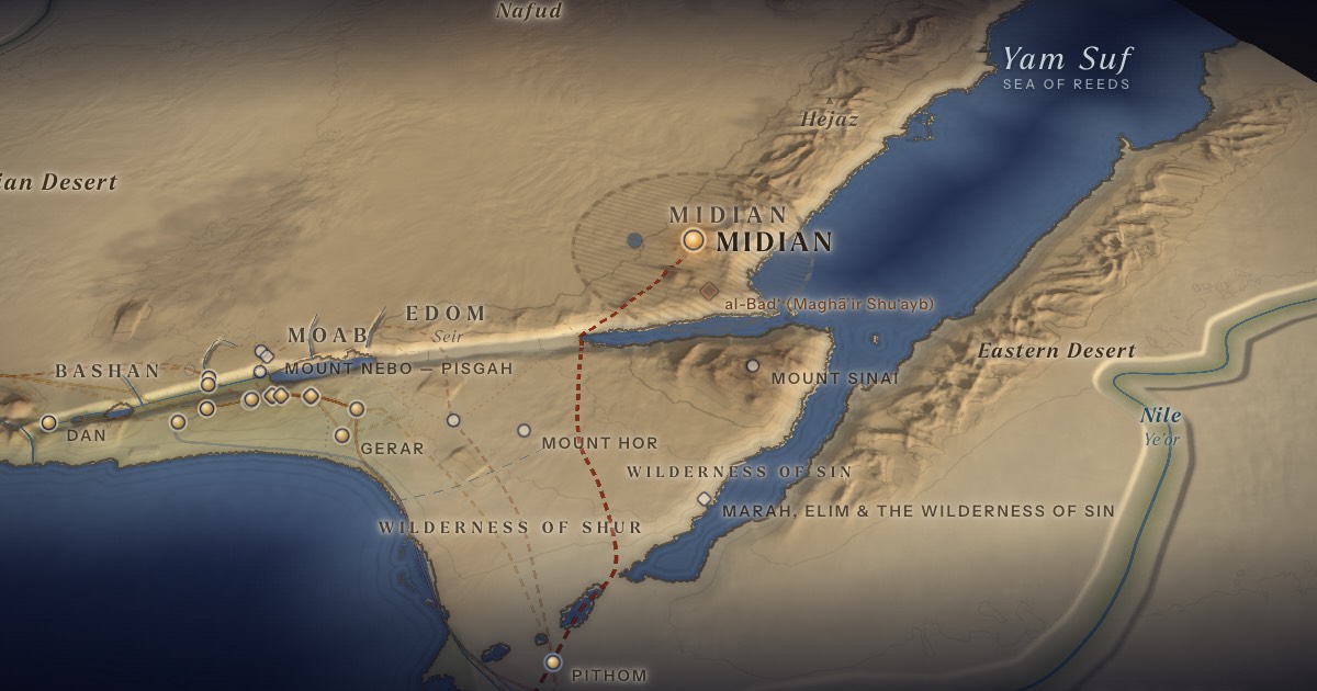 Flight to Midian on the 3D map of the Torah Atlas