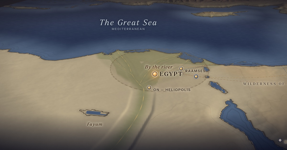 Moses on the Nile on the 3D map of the Torah Atlas