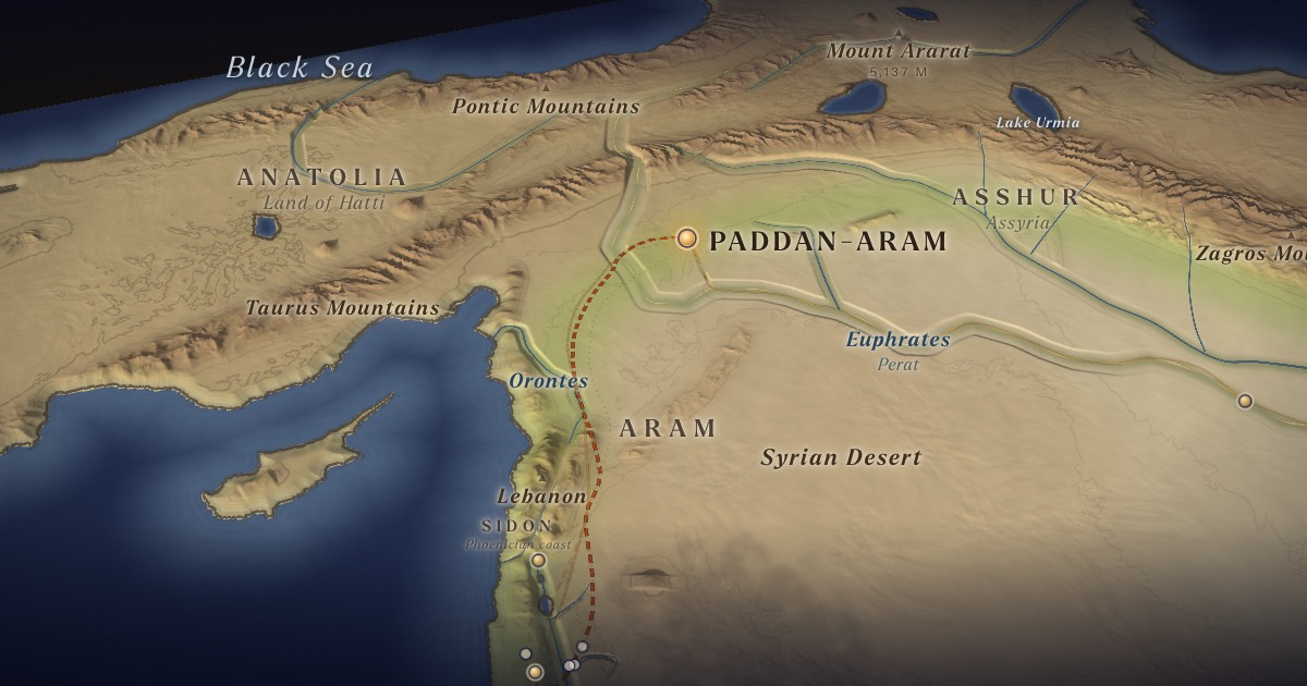 Paddan-aram on the 3D map of the Torah Atlas
