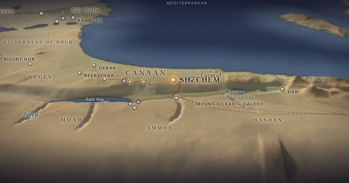 Shechem, in Peace on the 3D map of the Torah Atlas